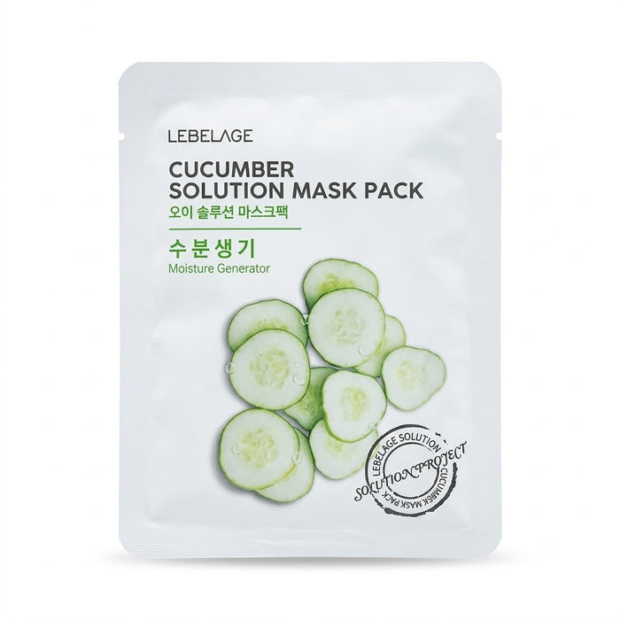 LEBELAGE Cucumber Solution Mask Pack 25g × 10 Sheets – Hydrating & Soothing Korean Facial Sheet Mask
