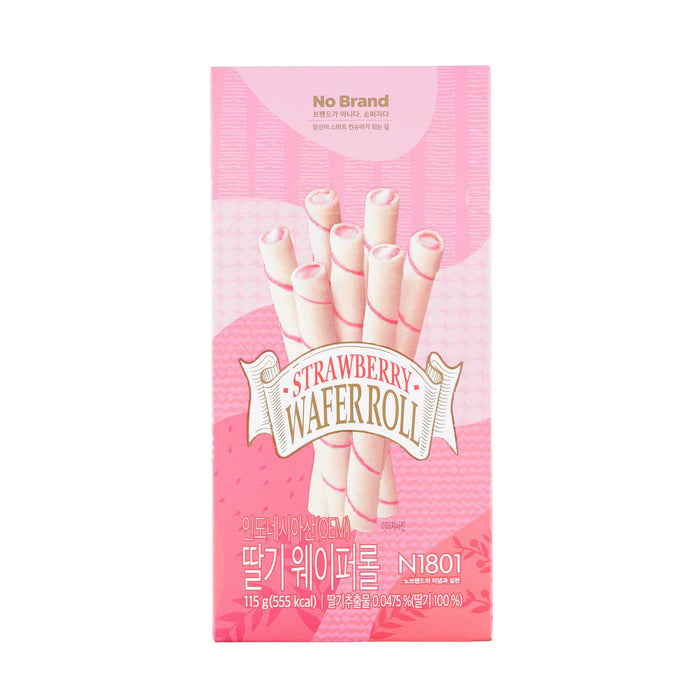 NoBrand Strawberry Wafer Roll 115g – Crispy Cream-Filled Snack