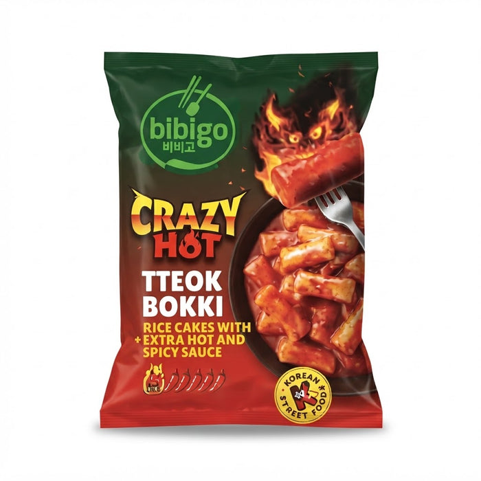 BIBIGO Crazy Hot Tteokbokki Extra Spicy Korean Rice Cakes Pouch 360g