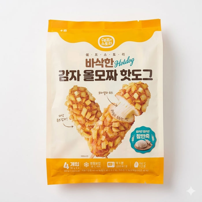 WOOYANG Crispy Potato Whole Mozzarella Corn Dog Korean Frozen Cheese Hotdog 360g (90g × 4)