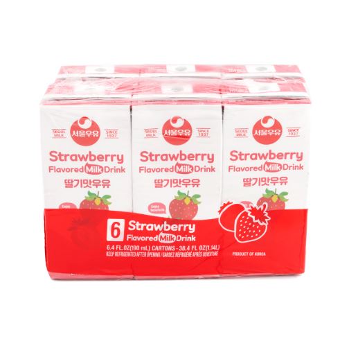 SEOUL MILK Strawberry Flavored Sterilized Milk 190ml × 6 Pack – Korean Long-Life Strawberry Milk