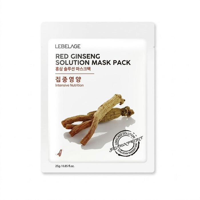 LEBELAGE Red Ginseng Solution Mask Pack 25g × 10 Sheets – Intensive Nutrition & Moisturising Korean Sheet Mask