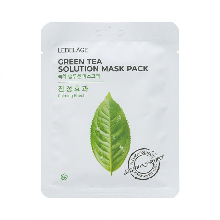 LEBELAGE Green Tea Solution Mask Pack 25g × 10 Sheets – Calming Korean Sheet Masks with Green Tea Extract