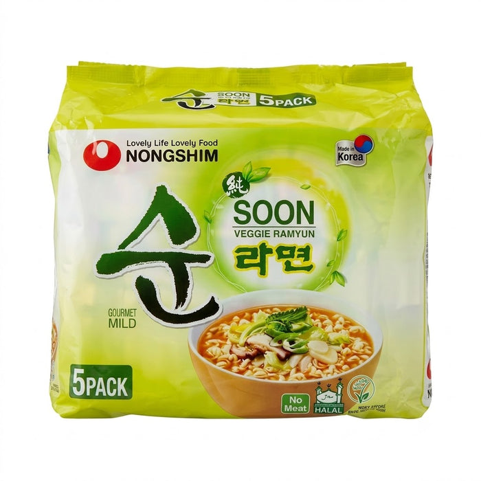 NONGSHIM Soon Veggie Ramyun Mild Korean Vegan Instant Noodles Multipack 560g (112g × 5 Packs)