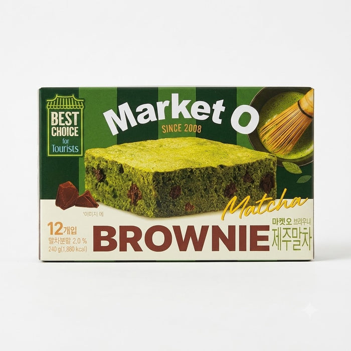 MARKET O Jeju Matcha Brownie 240g (12 Individually Wrapped Pieces) – Premium Korean Matcha Brownie Dessert