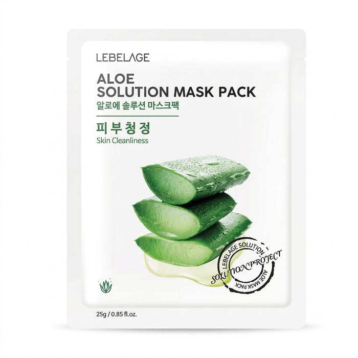 LEBELAGE Aloe Solution Mask Pack 25g × 10 Sheets – Soothing & Hydrating Korean Facial Sheet Mask