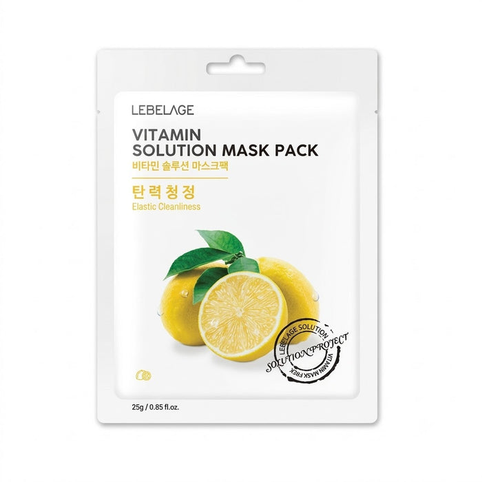 LEBELAGE Vitamin Solution Mask Pack 25g × 10 Sheets – Brightening & Elasticity Care Korean Sheet Mask