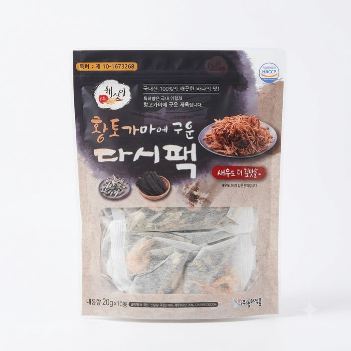 DONGHAE Roasted Seafood Broth Stock Tea Bags Shrimp Flavour 20g × 10 Sachets – Korean Soup Stock Pack