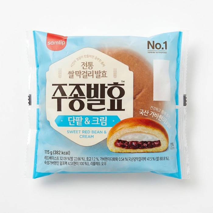 SAMLIP Frozen Sweet Red Bean & Cream Bun – Korean Rice Makgeolli-Fermented Bread 115g