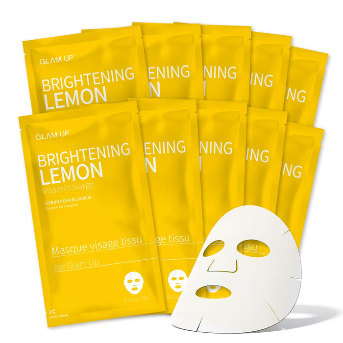 GLAM UP Lemon Sheet Mask (10 Sheets) Clean Face Masks Skincare, Hydrating Face Masks, Moisturizing, Soothing