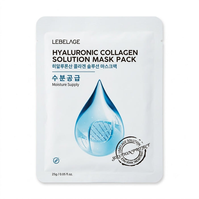LEBELAGE Hyaluronic Collagen Solution Mask Pack 25g × 10 Sheets – Hydrating & Firming Korean Facial Sheet Mask