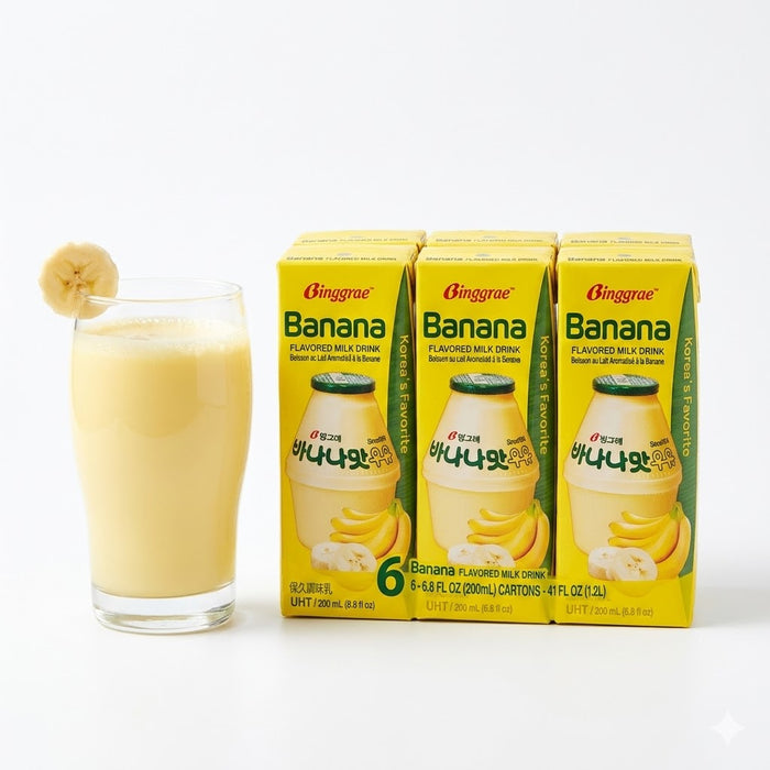 BINGGRAE Banana Flavored Milk Drink 200ml × 6 Pack – Korean Sweet & Creamy Beverage