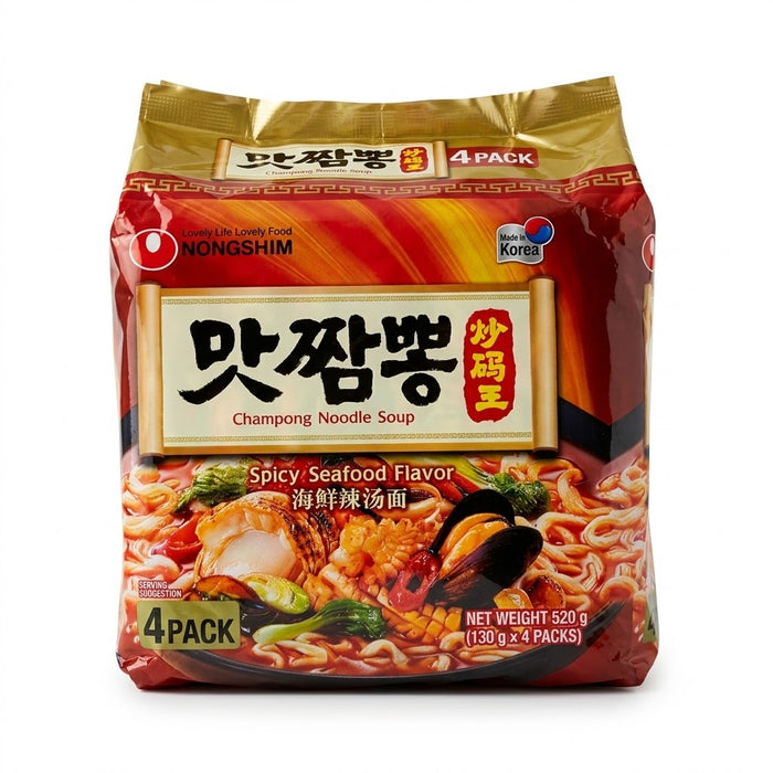 NONGSHIM Mat Jjamppong Spicy Seafood Noodle Soup 130g × 4 Pack – Korean Instant Noodles