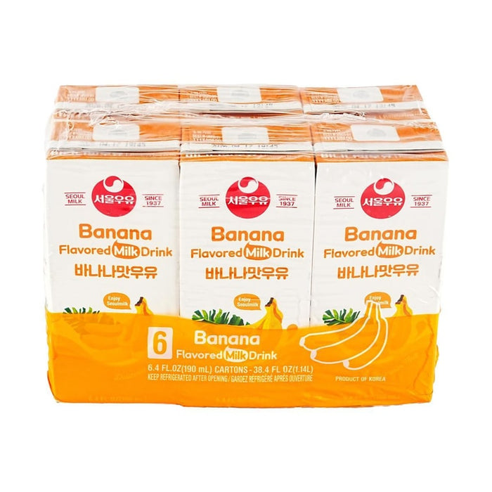 SEOUL MILK Banana Flavored Sterilized Milk 190ml × 6 Pack – Korean Long-Life Banana Milk
