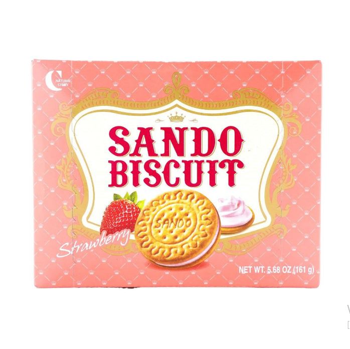CROWN Sando Strawberry Cream Sandwich Biscuits – Korean Snack 161g