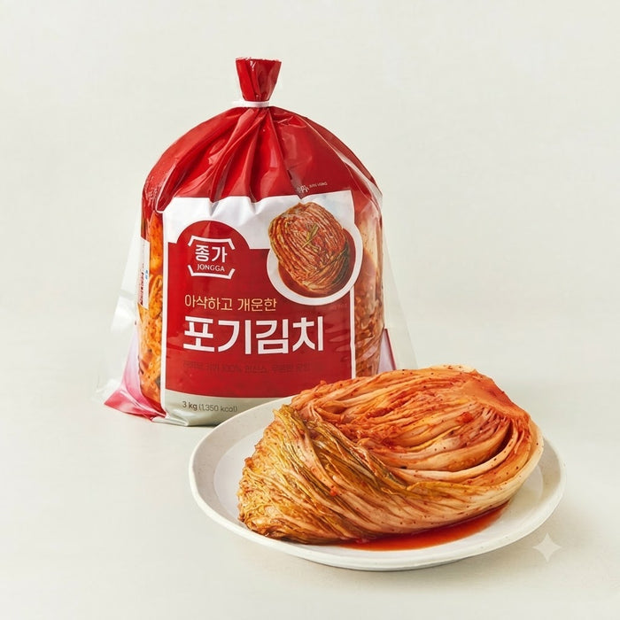 JONGGA Whole Napa Cabbage Kimchi Korean Fermented Kimchi 3kg – Authentic Crunchy Korean Kimchi