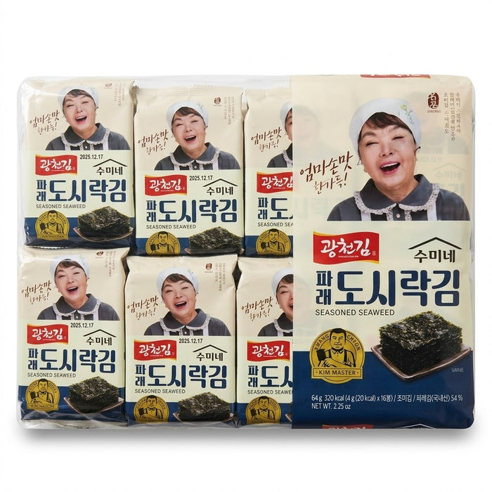 GWANGCHEON Sumi Parae Seasoned Seaweed Lunchbox Laver Korean Roasted Seaweed 4g × 16 Packs 64g