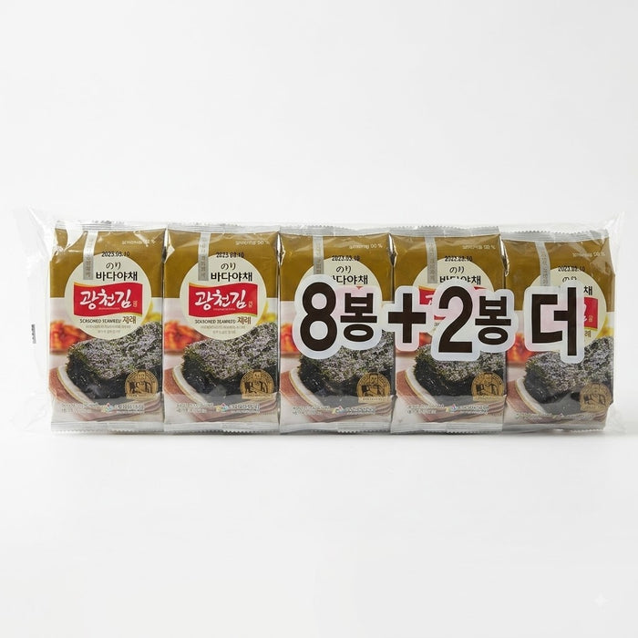 KWANGCHEON Sea Vegetable Seasoned Roasted Seaweed 50g (5g × 10 Packs) – Korean Dosirak Gim
