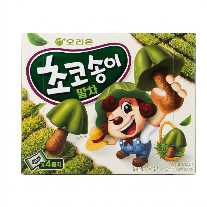 ORION Choco Songi Matcha Chocolate Biscuit 144g – Korean Matcha Mushroom-Shaped Snack 4 Packs