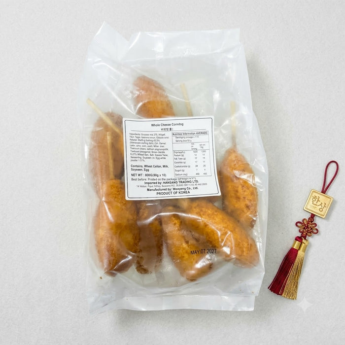 WOOYANG Crispy All Mozzarella Korean Corn Dogs Bulk Pack 800g (10 × 80g) – Frozen Cheese Hot Dogs