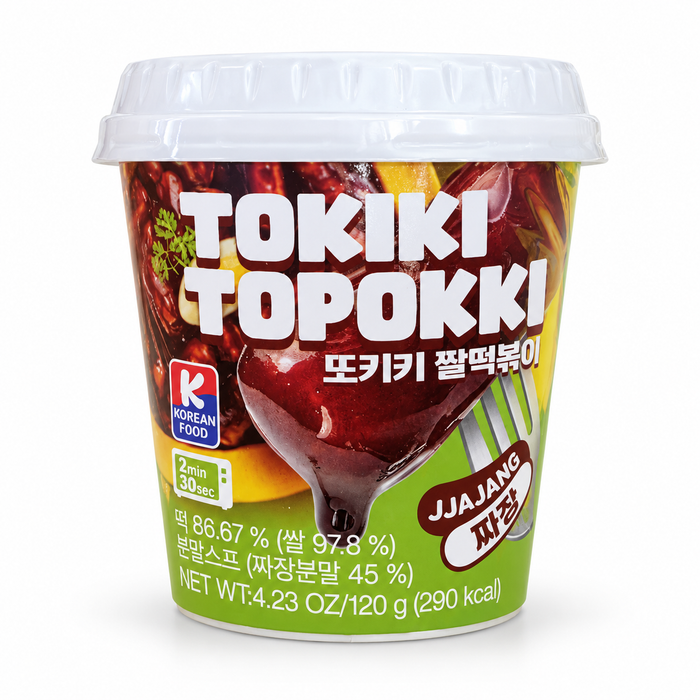 TTOKIKI Jjajang Rice Tteokbokki Cup 120g – Korean Black Bean Sauce Rice Cake Snack