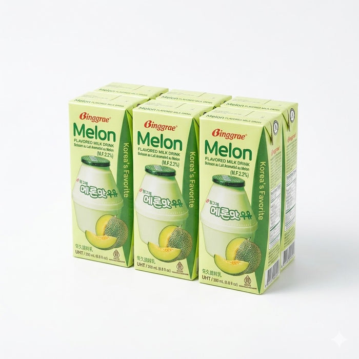 BINGGRAE Melon Flavored Milk Drink Korean Sweet & Creamy Beverage 200ml / 200ml × 6 Pack