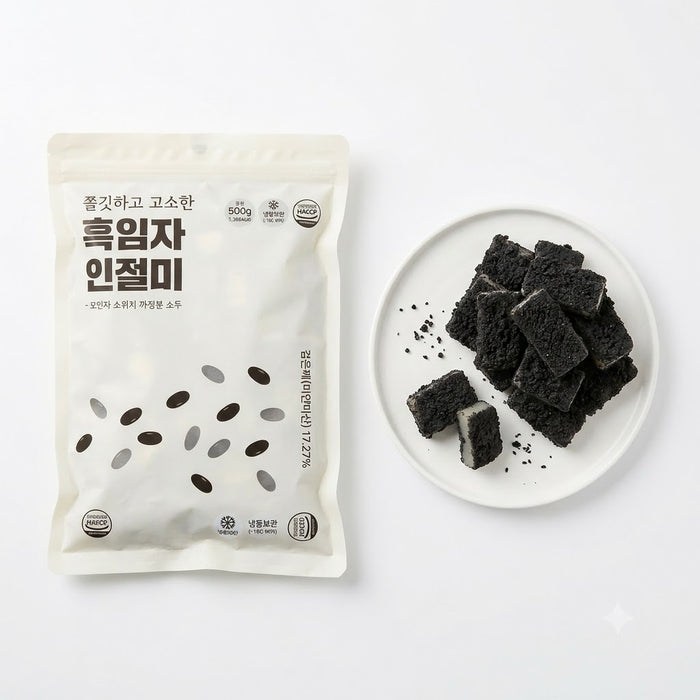 CHANGEOK Black Sesame Injeolmi Rice Cake 500g – Frozen Korean Glutinous Rice Cake with Black Sesame