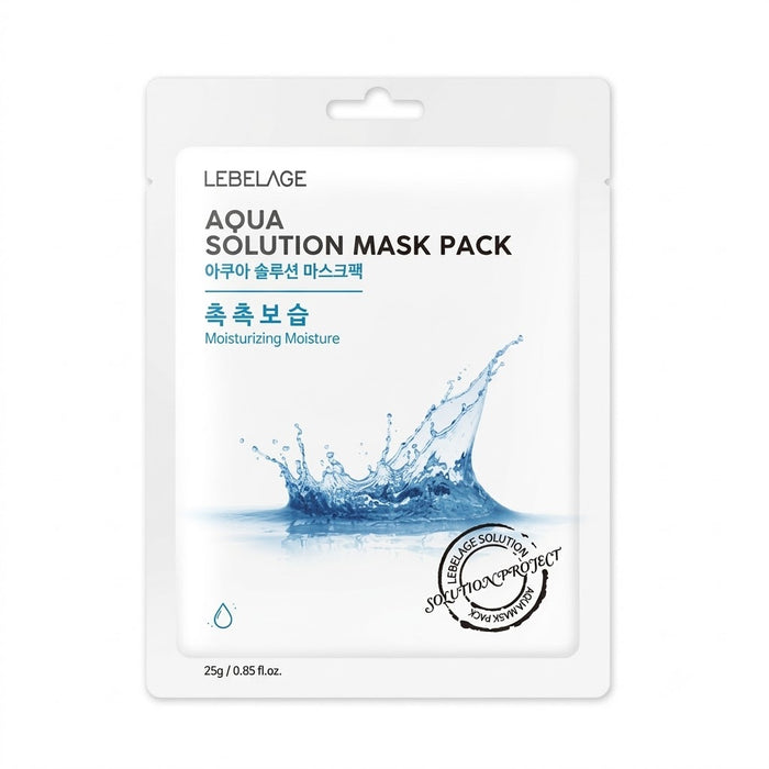 LEBELAGE Aqua Solution Mask Pack 25g × 10 Sheets – Hyaluronic Acid Moisturising Korean Sheet Mask