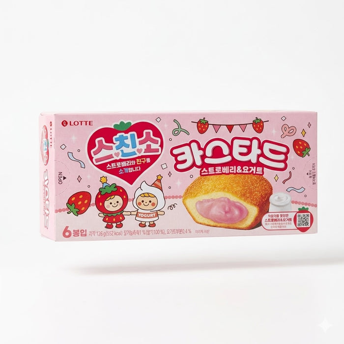 LOTTE Custard Strawberry Yogurt Cream Cake Snack 126g (6 Pack)