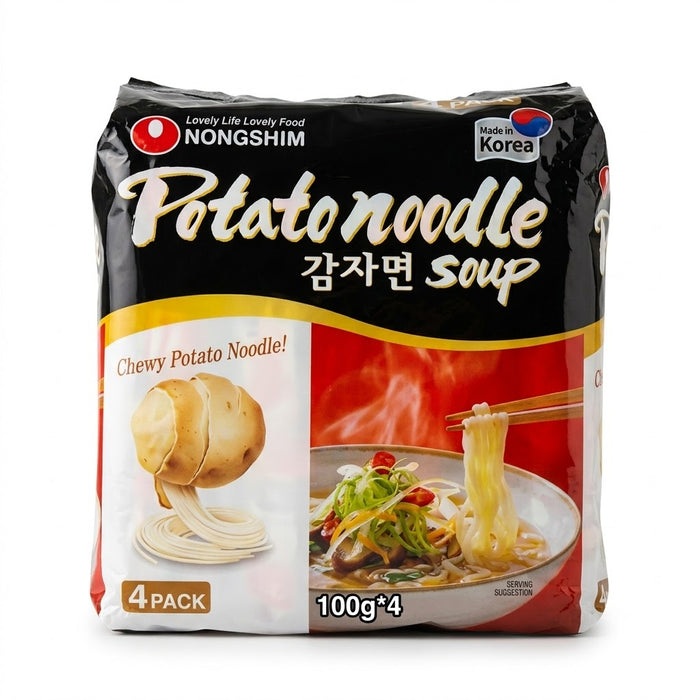 NONGSHIM Potato Noodle Soup Multipack 100g × 4 Packs – Chewy Korean Beef Broth Ramen