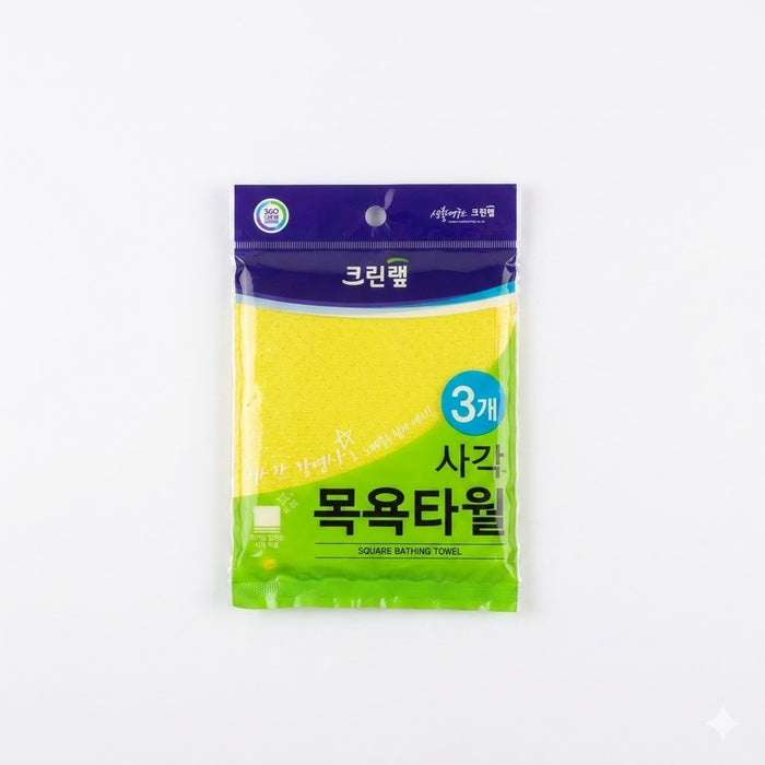 CLEANLAB Square Bath Towel (3 Sheets) Korean Exfoliating Scrub Mitt Rayon Shower Towel