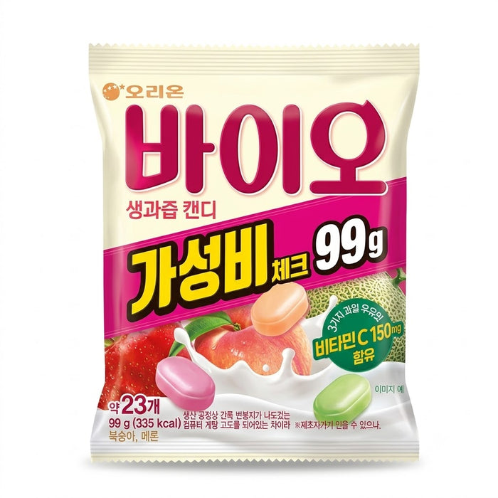 ORION Bio Fruit Juice Candy Peach Apple Melon 99g