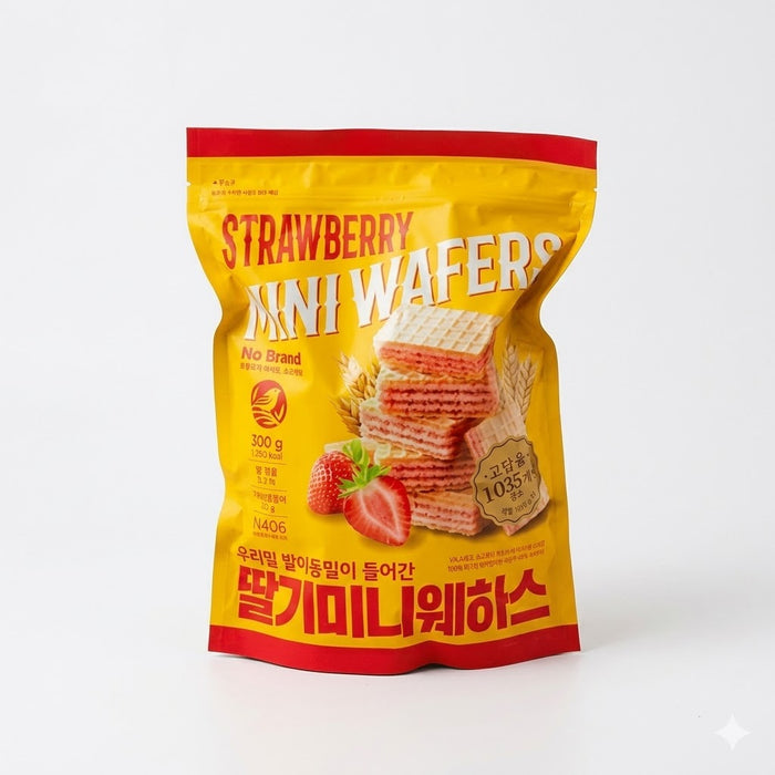 NoBrand Mini Strawberry Wafers Crispy Strawberry Cream Wafer Biscuits 300g