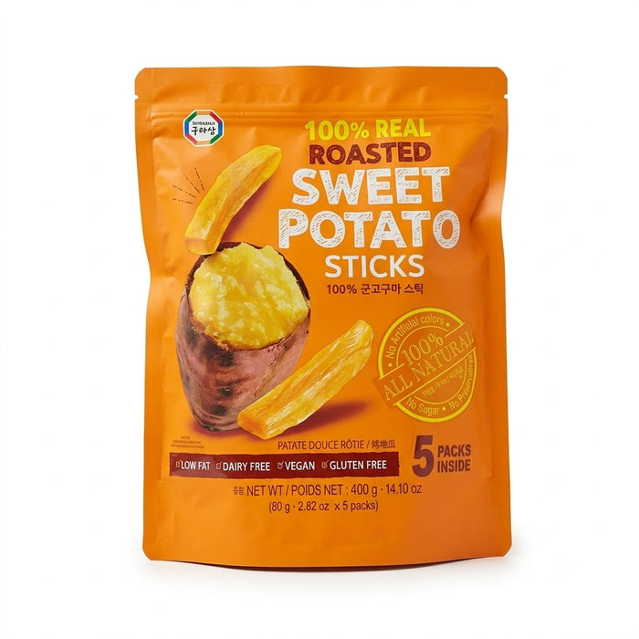 100% Real Roasted Sweet Potato Sticks 400g (80g × 5 Packs) – Korean Vegan Gluten Free Sweet Potato Snack