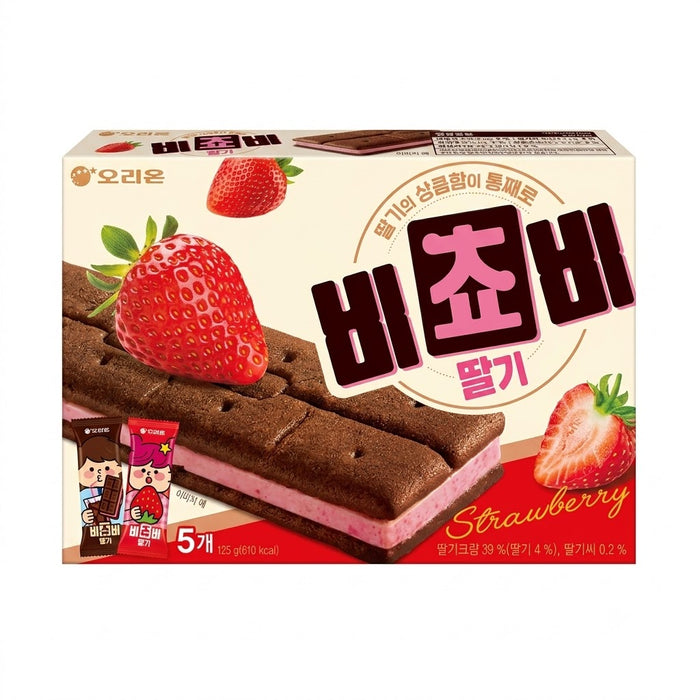 ORION Bichobi Strawberry 125g – Korean Chocolate Biscuit Sandwich with Strawberry Cream 5 Packs