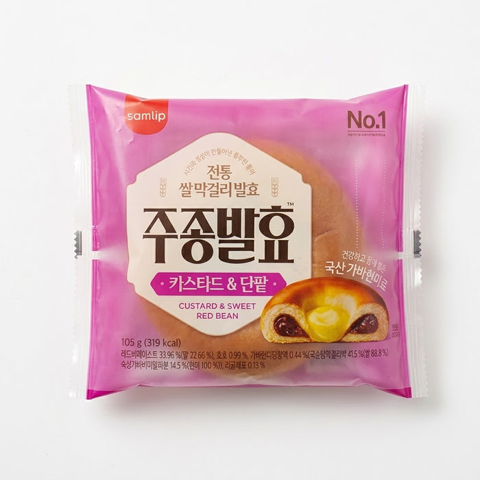 SAMLIP Frozen Custard & Sweet Red Bean Bun – Korean Makgeolli-Fermented Bread 105g