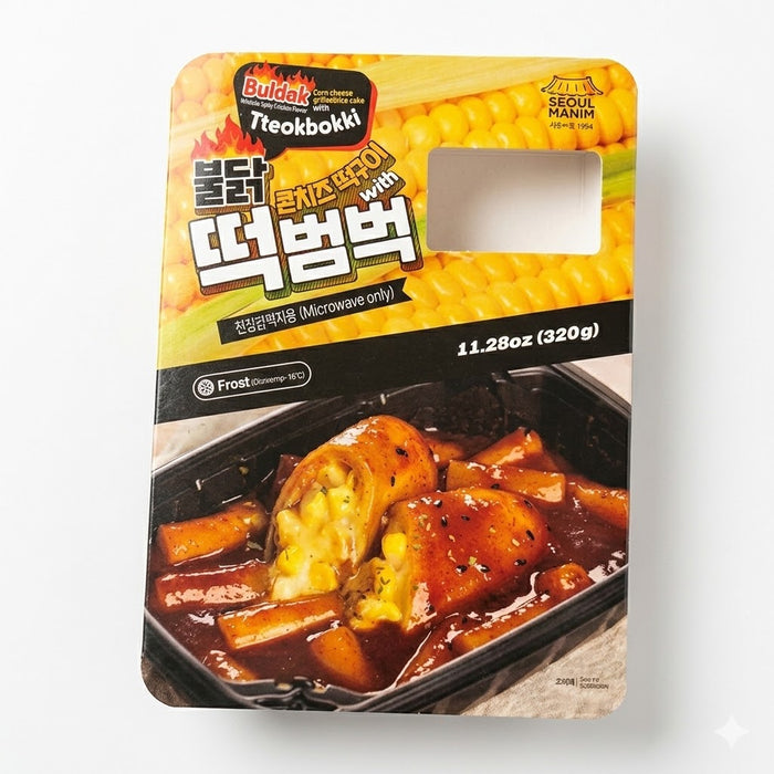 RODEM Buldak Corn Cheese Tteokbokki Rice Cake Bowl Frozen Korean Spicy Cheese Tteokbokki Meal 320g