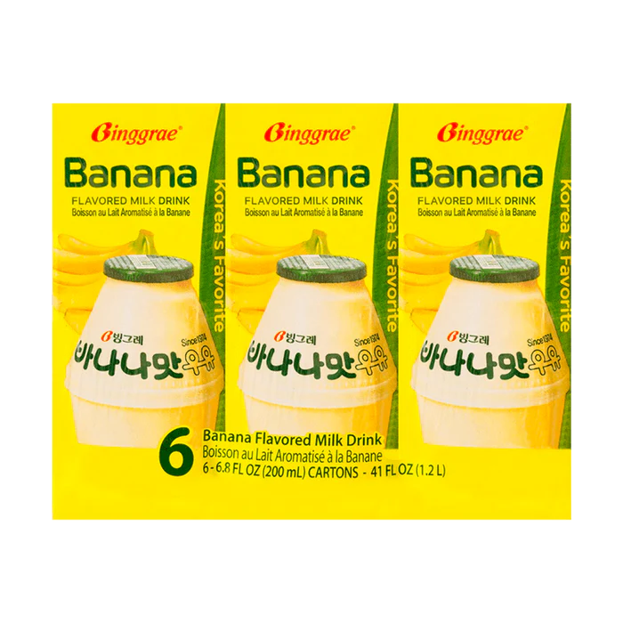 Binggrae Banana Milk Drink 200ml / 200ml×6 – Korean Sweet & Creamy Milk Beverage