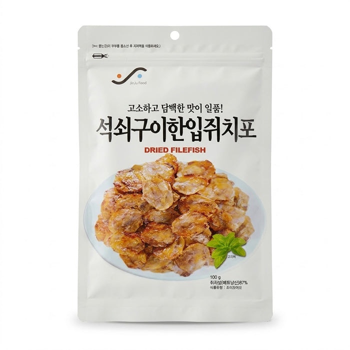 JINJU Charcoal Grilled Bite-Size Filefish Jerky Korean Dried Seafood Snack 100g