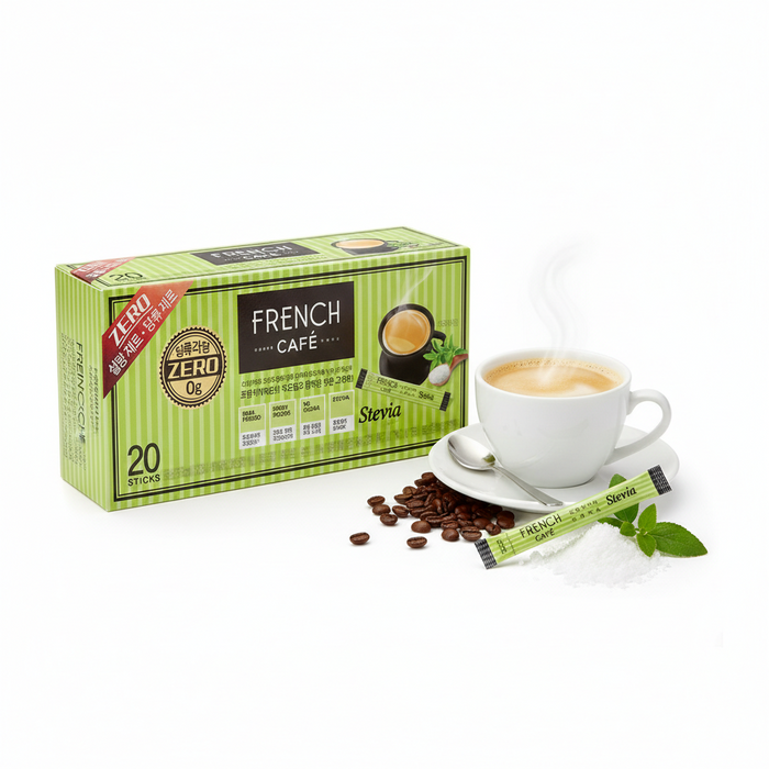 NY French Cafe Coffee Mix with Stevia 20 Sticks – Korean Low Sugar 3-in-1 Instant Coffee