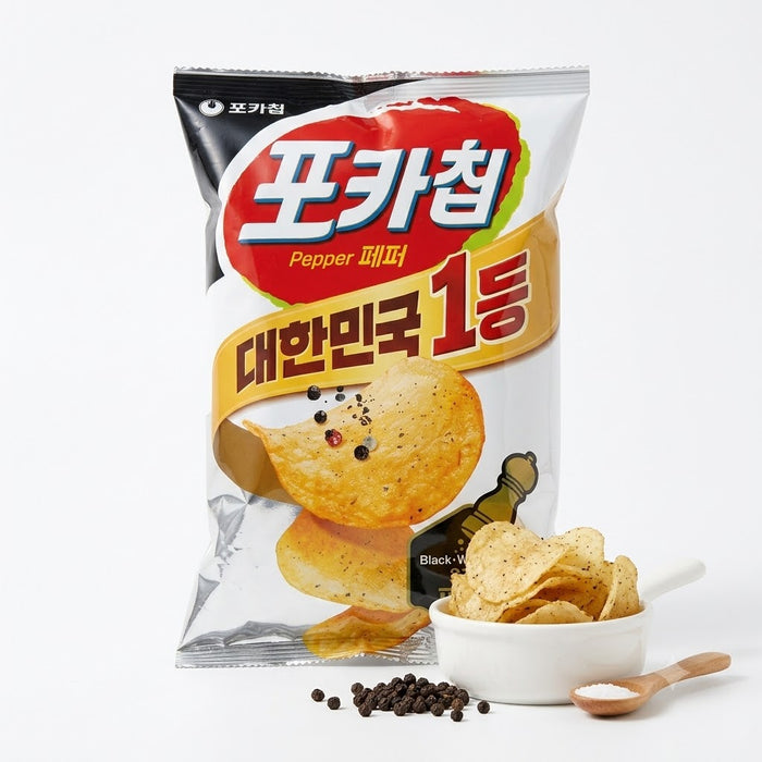 ORION POCACHIP Triple Pepper Potato Chips 60g – Korean Crispy Potato Chips with Black, White & Red Pepper