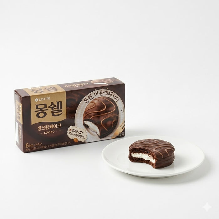 乐天Mon Cher奶油蛋糕可可味 204g / 408g – 软巧克力蛋糕，含新鲜奶油