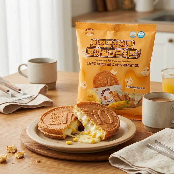 HWAJEONGDANG Frozen 10 Won Bread – Korean Mozzarella Corn Cheese Snack 120g