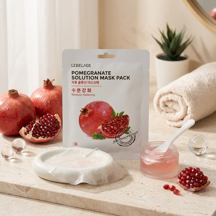 LEBELAGE Pomegranate Solution Mask Pack 25g × 10 Sheets – Moisturising & Radiance Care Korean Sheet Mask