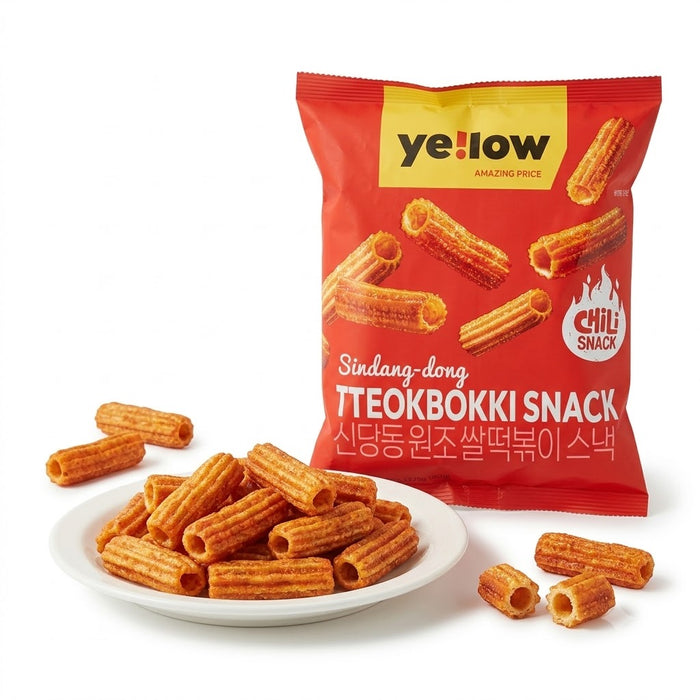 YE!LOW Sindang-dong Original Rice Tteokbokki Snack 165g – Sweet & Spicy Korean-Style Crunchy Snack