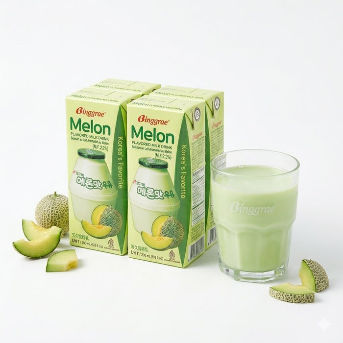 BINGGRAE Melon Flavored Milk Drink Korean Sweet & Creamy Beverage 200ml / 200ml × 6 Pack