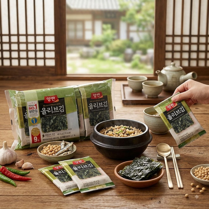 DONGWON YANGBAN Olive Oil Seasoned Seaweed 40.5g (4.5g × 9 Packs) – Korean Roasted Gim Snack