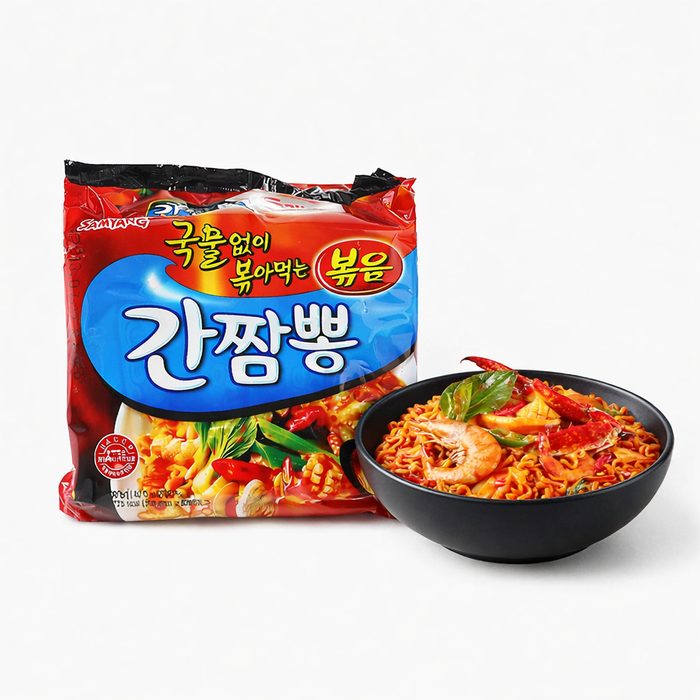 SAMYANG Gan Champong Spicy Seafood Dry Noodles Multipack 140g × 5 – Korean Stir-Fried Noodles