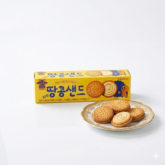 CROWN Kookhee Peanut Cream Sandwich Biscuits – Korean Nutty Cookies 93g