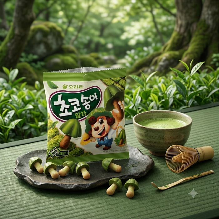 ORION Choco Songi Matcha Chocolate Biscuit 144g – Korean Matcha Mushroom-Shaped Snack 4 Packs